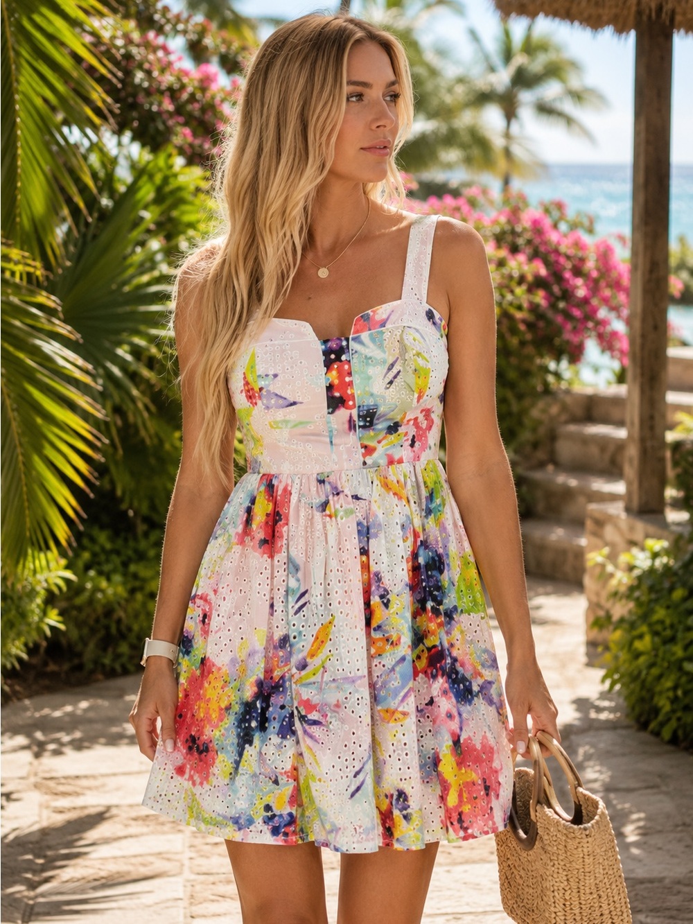 Trina Turk Multicolor Eyelet Dress